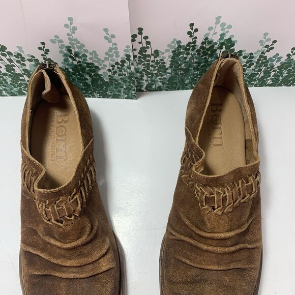 Born Brown Suede Leather Stacked Heel Ankle Booties Size 8M Womens - Picture 5 of 16